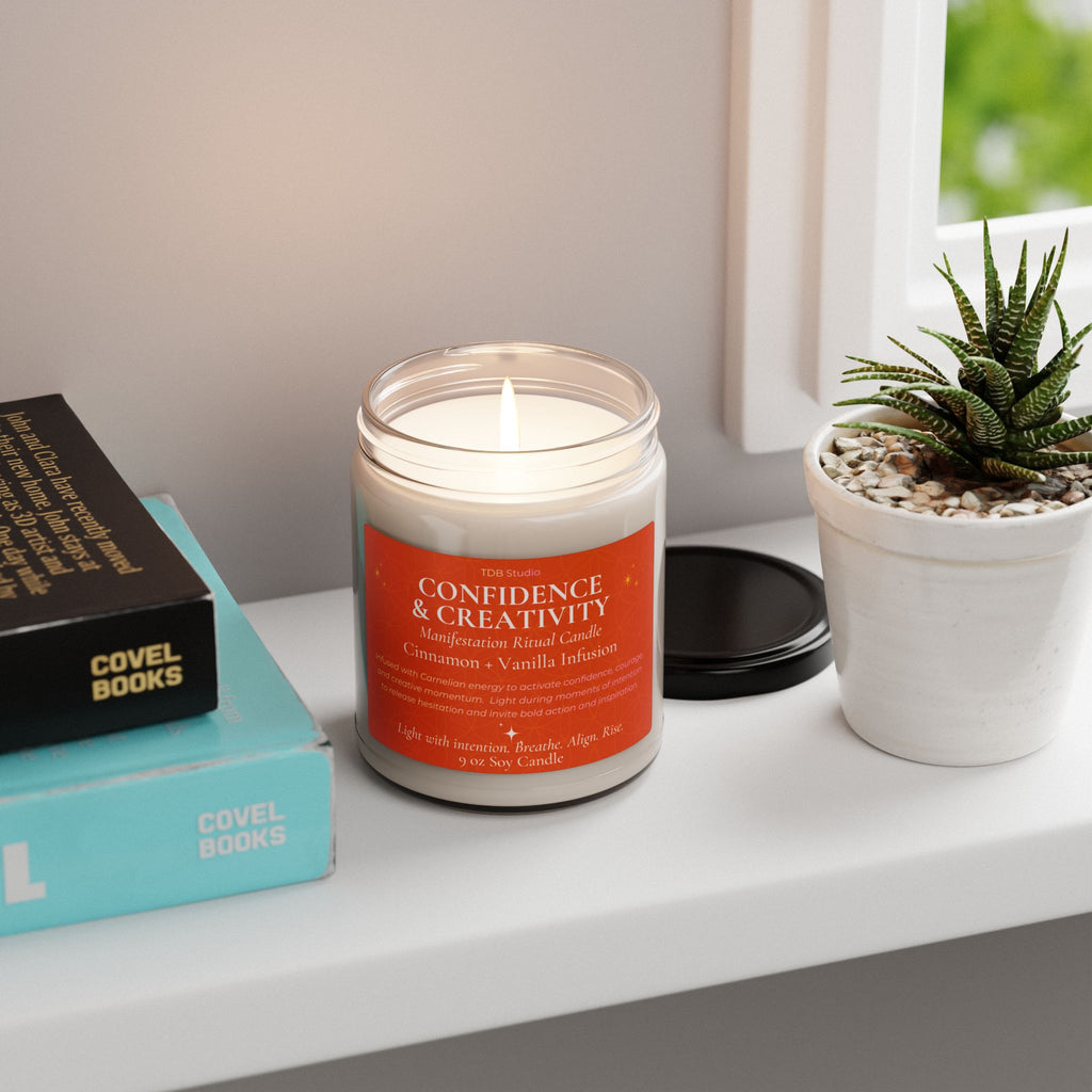 Manifestation Candle for Confidence & Creativity | Carnelian Energy | Cinnamon Vanilla Soy 9oz