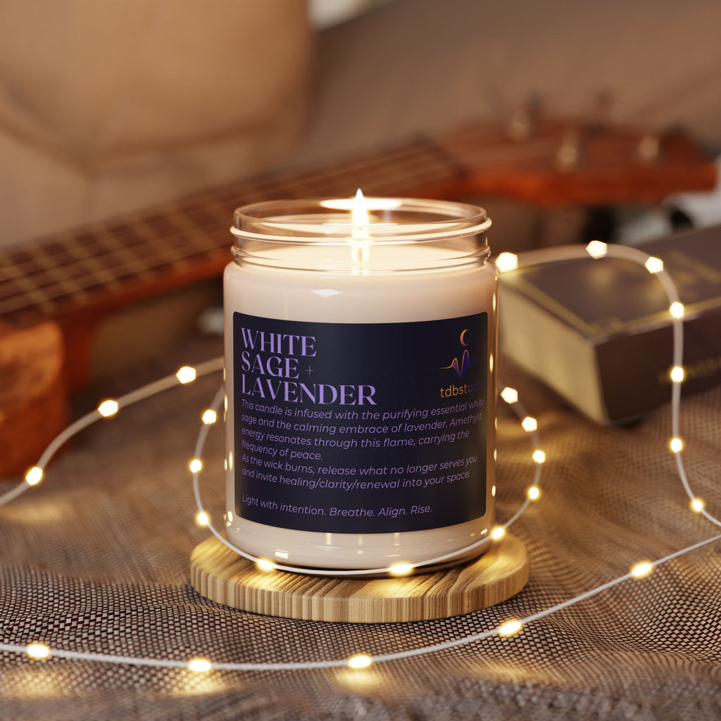 Protection & Peace Ritual Candle | Amethyst Healing | White Sage Lavender Spiritual Soy Candle 9oz