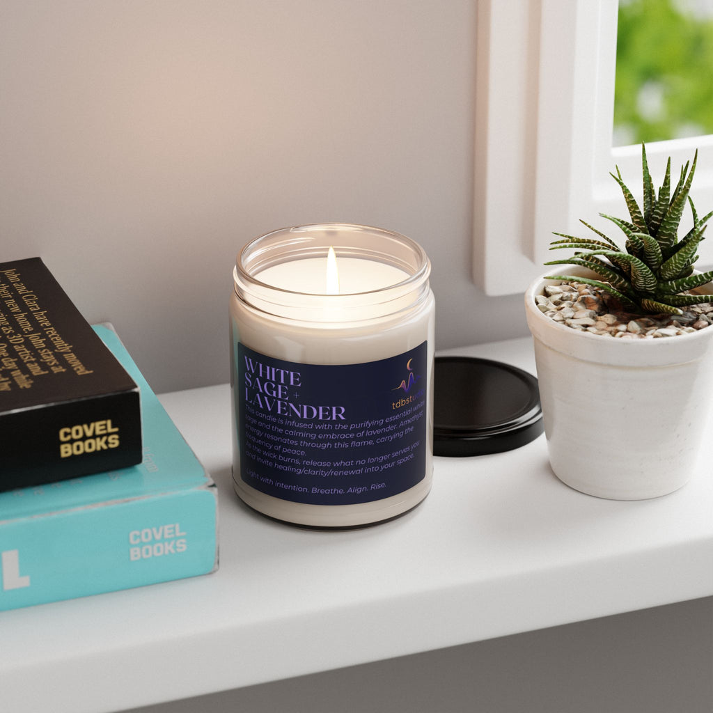 Protection & Peace Ritual Candle | Amethyst Healing | White Sage Lavender Spiritual Soy Candle 9oz