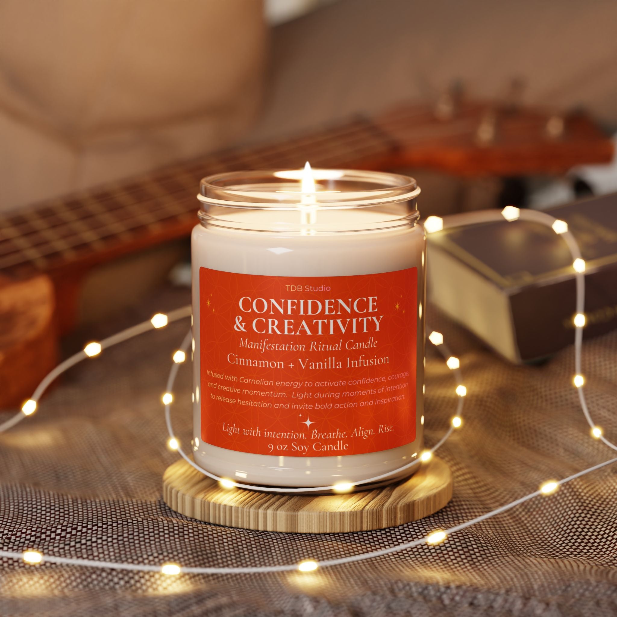 Manifestation Candle for Confidence & Creativity | Carnelian Energy | Cinnamon Vanilla Soy 9oz