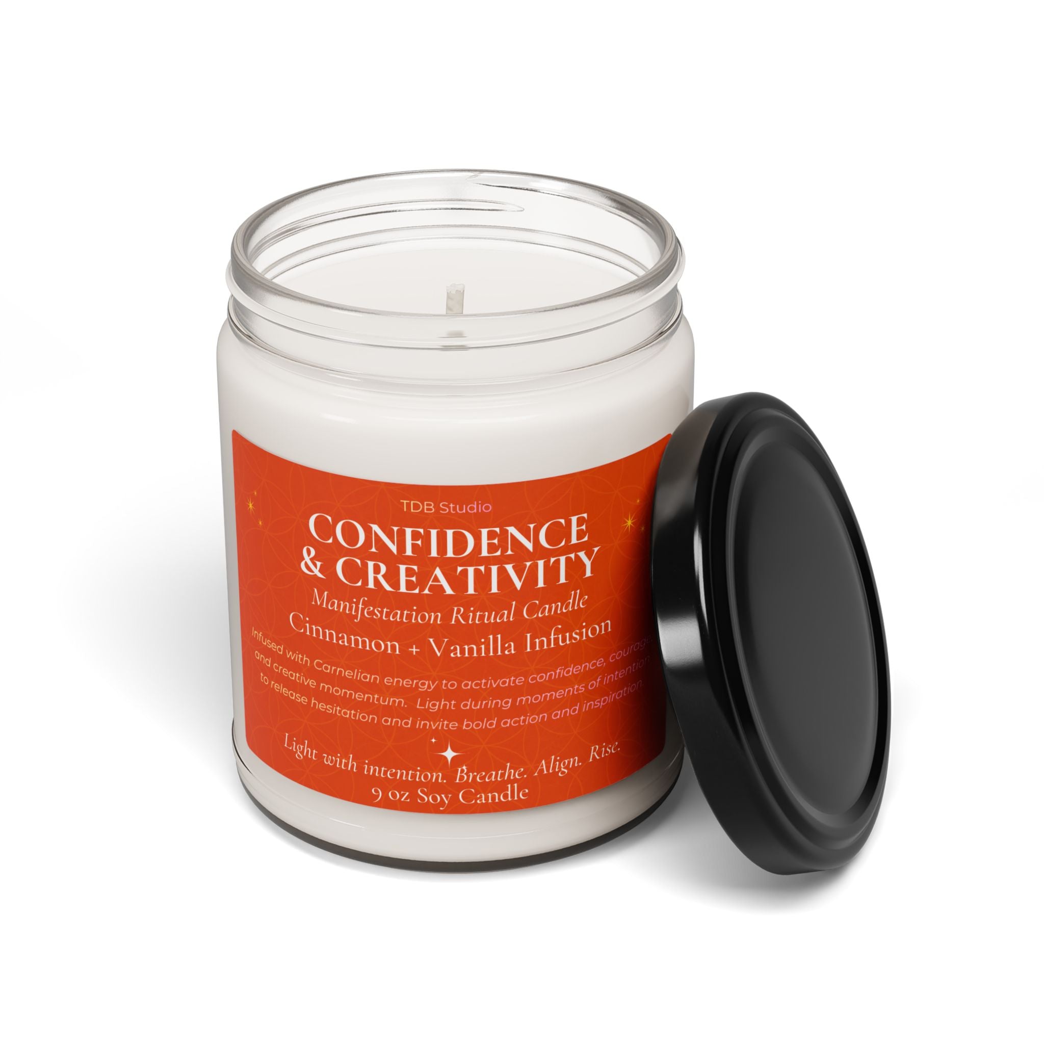 Manifestation Candle for Confidence & Creativity | Carnelian Energy | Cinnamon Vanilla Soy 9oz