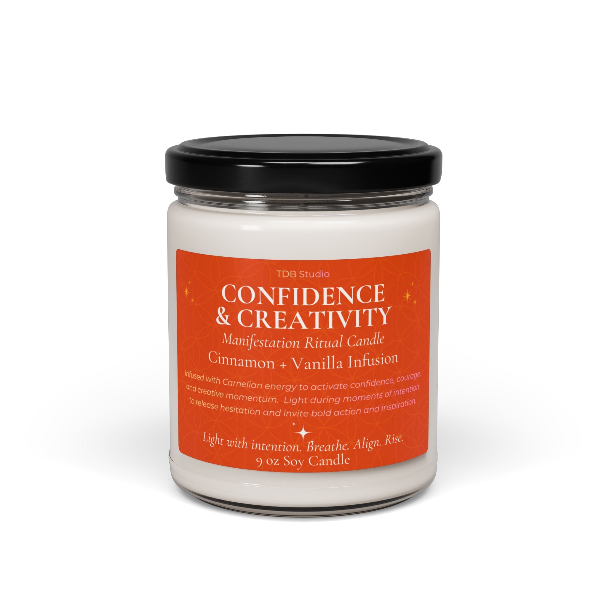 Manifestation Candle for Confidence & Creativity | Carnelian Energy | Cinnamon Vanilla Soy 9oz