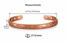 Pure Copper Magnetic Bracelet for Women – Adjustable Engraved Floral Cuff, Arthritis Relief Wellness Jewelry, Gift for Her