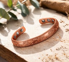 Pure Copper Magnetic Bracelet for Women – Adjustable Engraved Floral Cuff, Arthritis Relief Wellness Jewelry, Gift for Her