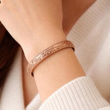 Pure Copper Magnetic Bracelet for Women – Adjustable Engraved Floral Cuff, Arthritis Relief Wellness Jewelry, Gift for Her