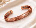 Pure Copper Magnetic Bracelet for Women – Adjustable Engraved Floral Cuff, Arthritis Relief Wellness Jewelry, Gift for Her