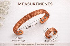 Pure Copper Magnetic Bracelet & Ring Set for Women – Adjustable Engraved Floral Cuff, Arthritis Relief Jewelry, Boho Wellness Gift for Her