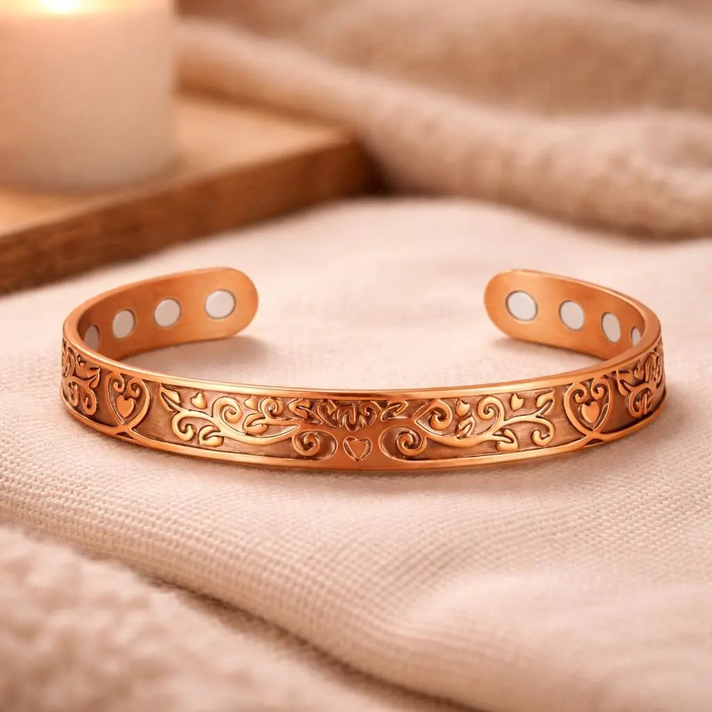 Magnetic Copper Bracelet for Women Adjustable Cuff, Engraved Copper Jewelry, Arthritis Relief Wristband, Healing Gift for Her