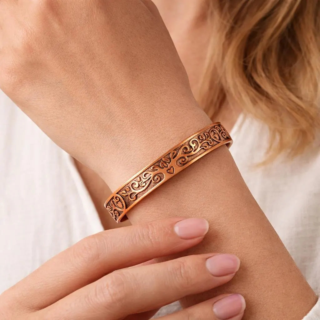 Magnetic Copper Bracelet for Women Adjustable Cuff, Engraved Copper Jewelry, Arthritis Relief Wristband, Healing Gift for Her