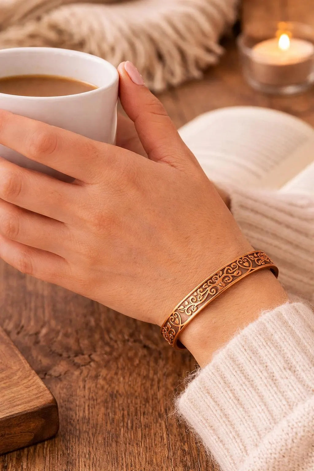 Magnetic Copper Bracelet for Women Adjustable Cuff, Engraved Copper Jewelry, Arthritis Relief Wristband, Healing Gift for Her