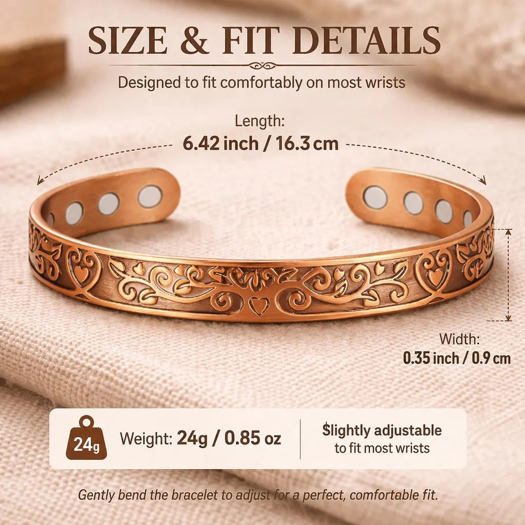 Magnetic Copper Bracelet for Women Adjustable Cuff, Engraved Copper Jewelry, Arthritis Relief Wristband, Healing Gift for Her