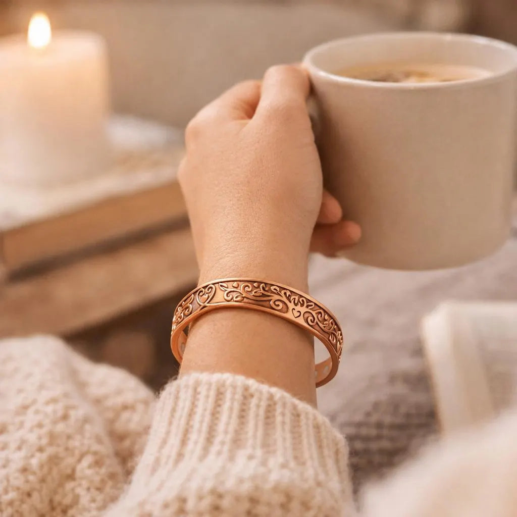Magnetic Copper Bracelet for Women Adjustable Cuff, Engraved Copper Jewelry, Arthritis Relief Wristband, Healing Gift for Her