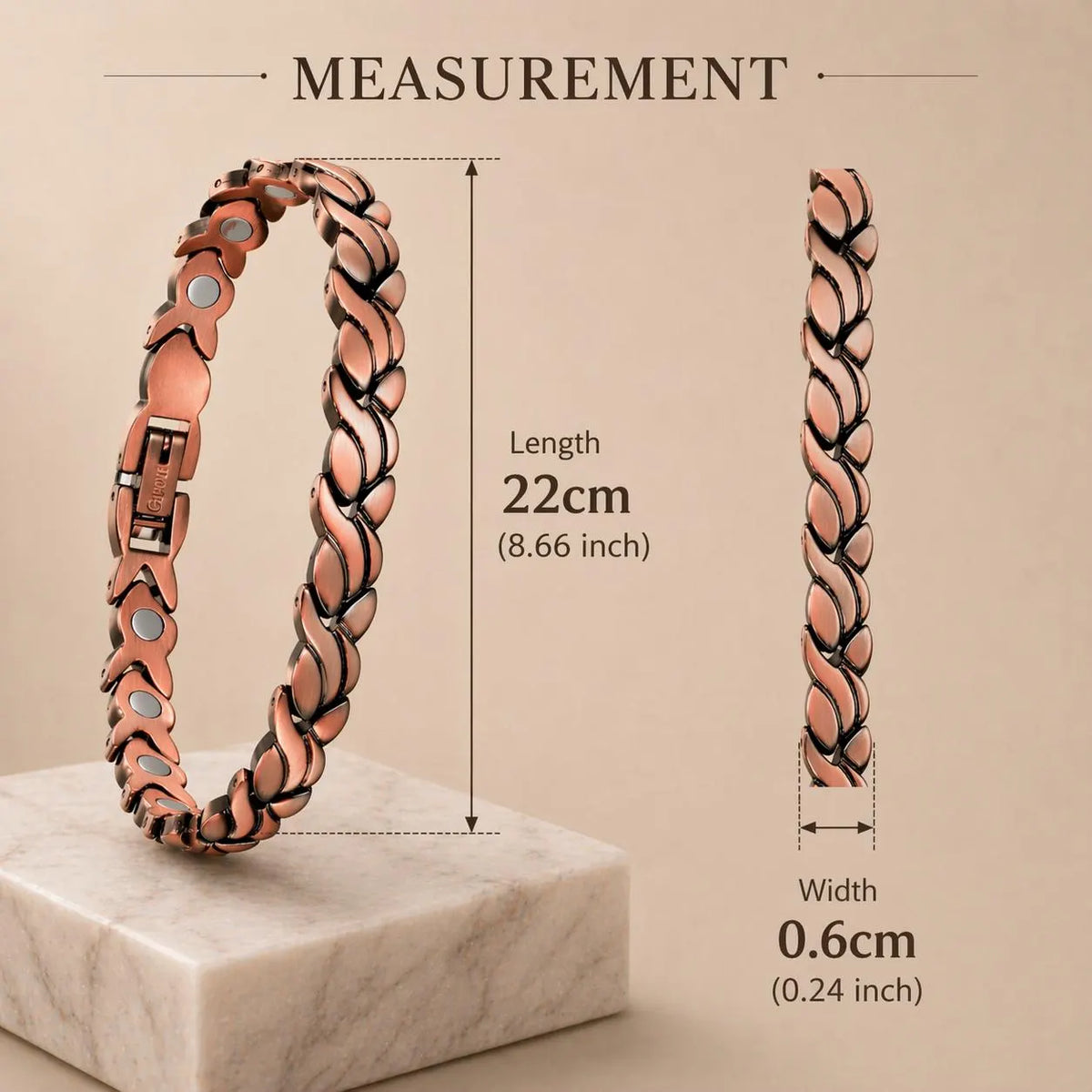 Pure Copper Magnetic Bracelet for Women | Adjustable Chain Link Bracelet